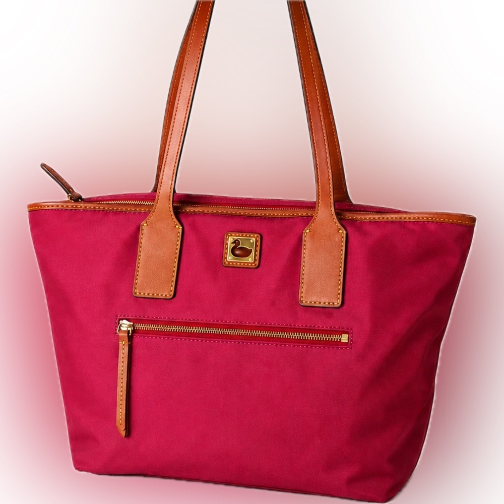 Dooney & Bourke Red Tote with Tan Leather Trim